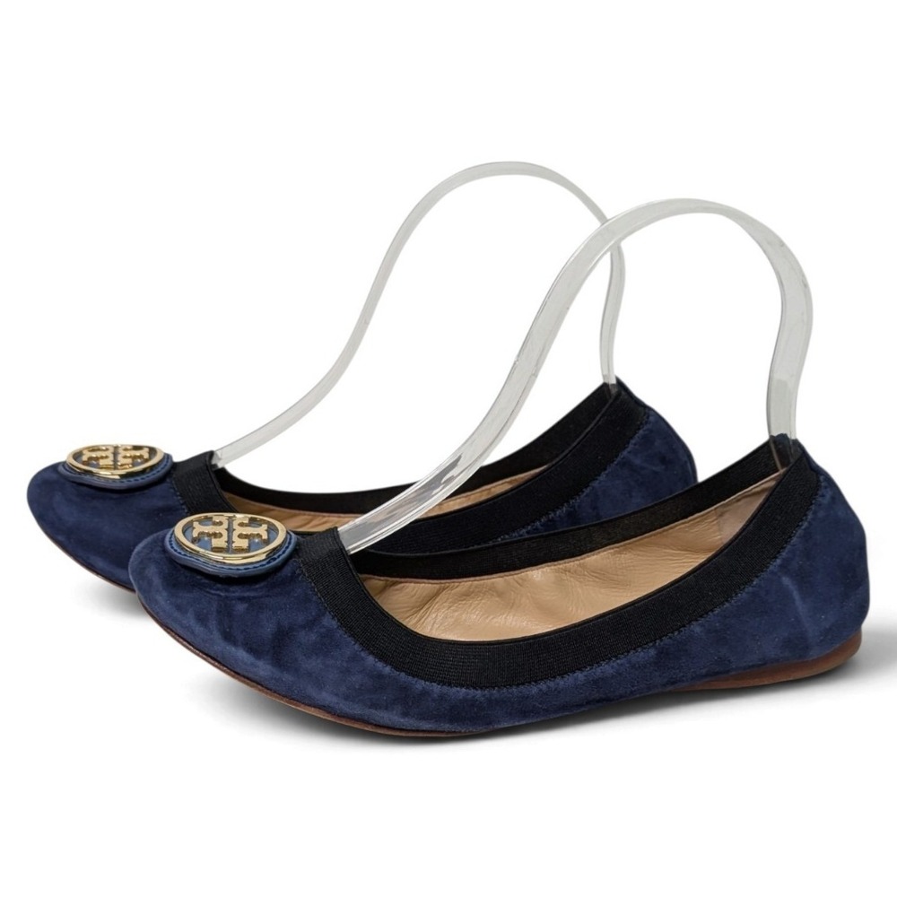 Tory Burch Caroline 2 Soho Lux Clare Blue Black Suede Ballet Flats US 8 Preowned